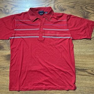 Par Four XL Red Striped Front Pocket Button Golf Polo